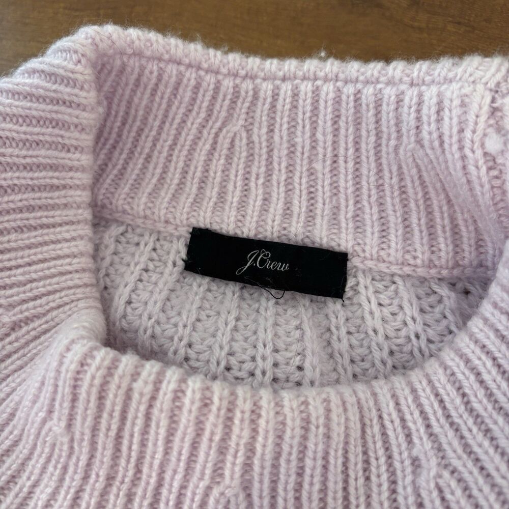 J Crew Pom Pom Cable Knit Mock Neck Sweater VTG Lilac Womens L Azra Wool Blend - Picture 4 of 9